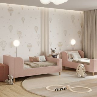 Postele LENI pre dievčatá v jemnej ružovej farbe čalúnenia a v rozmere 90 x 200 cm....