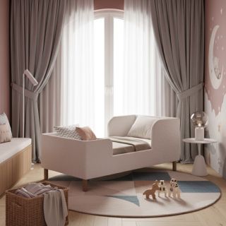 Čalúnená posteľ pre deti FILI béžová 80x160. Mäkká a bezpečná detská posteľ je skvelým riešením spania v detskej izbe😊